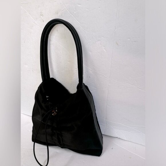 STAUD Felix Shoulder Bag Nylon Leather Trimmed Ruched Shell Tote Logo Zip Pocket - Picture 3 of 16